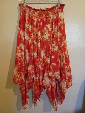 Riley+James Women's Orange Tie-Dye Handkerchief Hem Skirt Sz L